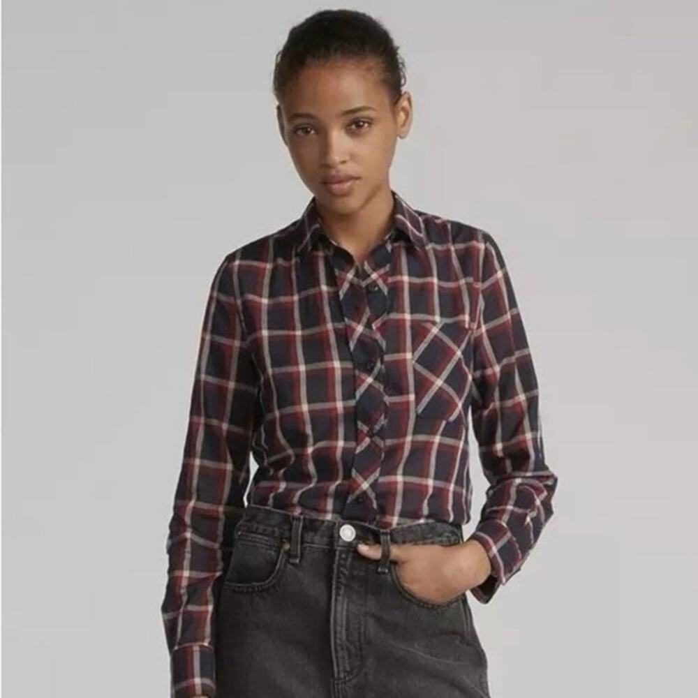 Rag & Bone Robbie Plaid Cotton Long Sleeve Blouse Sz XXS